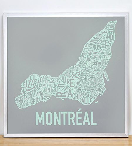 Ork Posters Framed Montreal Neighbourhood Map Art Screen Print, Grey &amp; Light Green, 18" x 18" in Silver Frame