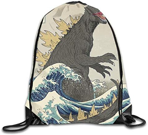Men Women Great Wave Off Kanagawa Godzilla Gym Drawstring Backpacks Shoulder Bags Stylish Sack Backpack For Home Travel Exercise