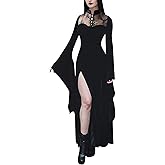 Yinbwol Halloween Costumes Women Long Flare Sleeve Gothic Dress Black Lace Split Goth Vintage Dress