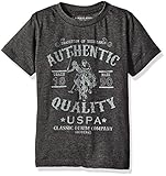 U.S. Polo Assn Big Boys' Short Sleeve Crew Neck Half Burnout Graphic T-Shirt, Black Heather, 10/12