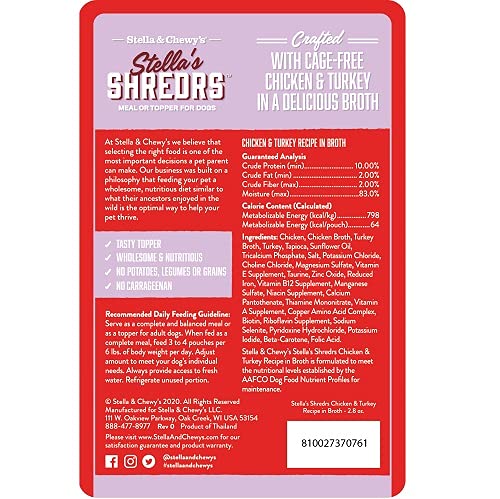 STELLA & CHEWY’S SHREDRS CAGE FREE CHICKEN & TURKEY RECIPE IN BROTH WET DOG FOOD, 2.8 OZ.