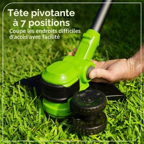 24V Tondeuse à Gazon sans Balai Gen2 2-en-1 pour Jardins Petits à Moyens, Largeur de Coupe de 30 cm, inclut 10 Lames en Plastique sans Batterie et Chargeur, Vert ST3002