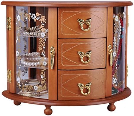 Daintymuse Princess European Retro Wood Jewelry Chest Jewelry Storage Box (burlywood)
