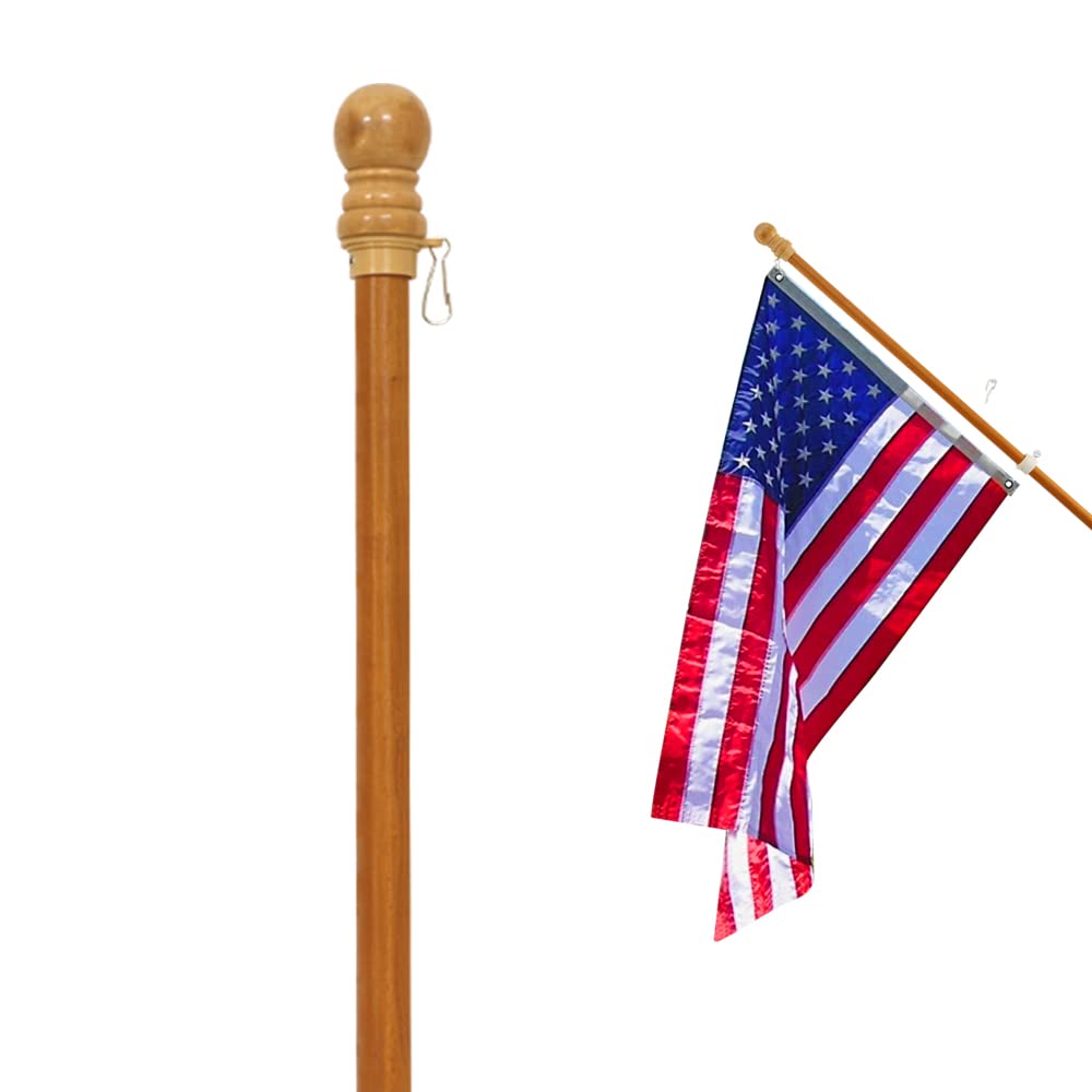 Photo 1 of Anley 56" Solid Pine Wooden House Flagpole - Fit Standard 3x5 Ft Flag - Wood Flag Pole with Tangle Free Adjustable Rotating Ring - Wall Mount Wood Flag Pole for Garden, Yard, Porch and Estate