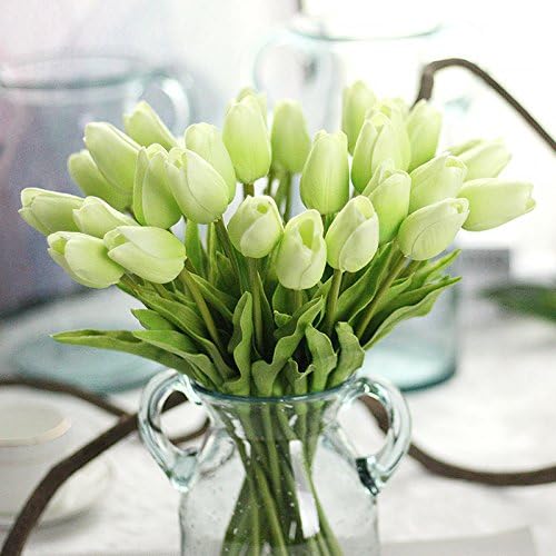 10" REAL TOUCH Mini Tulips Spring Flowers for Home decor, wedding bouquets, and centerpieces (24 PCS) (Green)