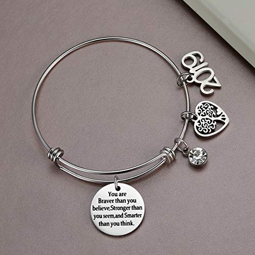 AZORA Graduation Gift Jewelry You are Braver Than You Think Inspirational Bracelet with 2019 & Tree of Life Charm Engraved Graduate Bangle for Teen Girls Women