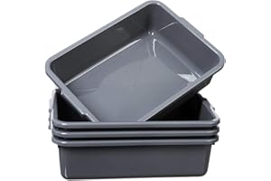 ZHENFAN Grey 4-Pack Commercial Bus Tubs Box/Tote Box, Stackable Plastic Utility 13 Liter Storage Bin with Handles, Dish Wash Basin Tub Pans