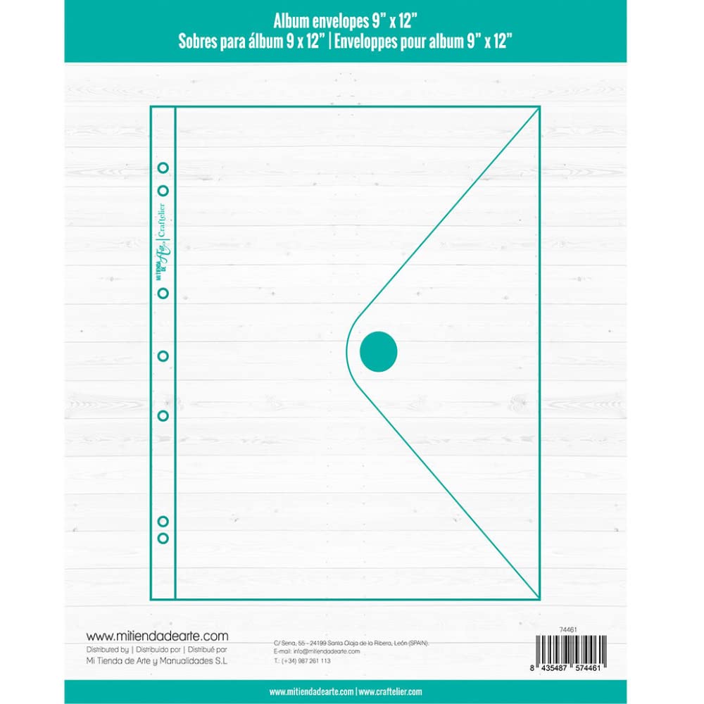 Craftelier - Clear Envelopes for Binder, Album or 6 Ring Binder with Velcro Closure | Includes 3 Envelopes | Transparent Colour - Size 22,86 x 30,48 cm (9" x 12")