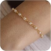SELFROSE Pearl Bracelets for Women Trendy,14K Gold Plated Dainty Gold Bracelet Cute Womens Bracelet Stack Pearl Bead Chain Bracelets for Women Non Tarnish Jewelry