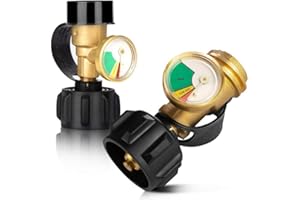 Bestfire 2 PCS Propane Tank Gauge with Leak Detector – Universal Level Indicator for 5-40lb Tanks – QCC1/Type 1 Connection – Brass Construction for BBQ Grills, Camping Stoves & Heaters RV Camper