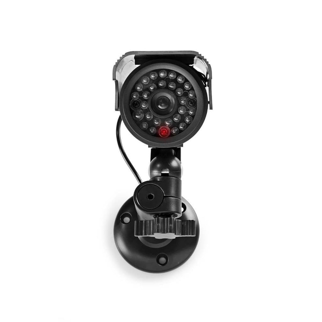 Nedis Dummy Outdoor Security Camera, Flashing LED, Solar Panel Rechargeable, Battery Powered, Wall Mount Included, Black – 155 x 80 x 145 mm