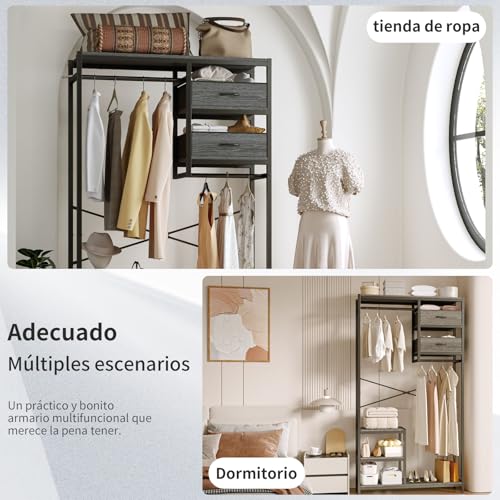 SIMPLE ESPACIO Armario Independiente, Organizador de Ropa, Perchero con Barra para Guardar Ropa, Sombreros, Armario Tela de Servicio Pesado para Dormitorio y Estudio,El tamaño es：201X100X30 CM (Gris)