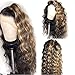 Fureya Ombre Honey Blond Color Glueless Lace Front Wigs Loose Curl Wigs Heat Resistant Synthetic Wedding Wedding Party Wigs 24 inch (1B/27#)