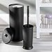 mDesign Modern Plastic Bathroom Storage and Cleaning Accessory Set - Includes Bowl Brush, 3-Roll Toilet Paper Canister with Lid, Wastebasket Trash Can/Garbage Bin - 3 Pieces - Black