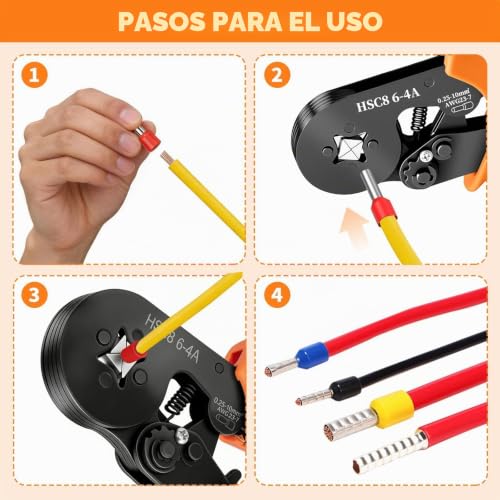 Crimping Tool Electrical Terminals with 1250 Pieces Terminals, Self-Adjusting Crimping Tool with Ratchet 0.25-10 mm², Professional Crimping Pliers, Electrician Tool Kit for Electrical Cables