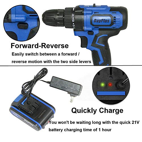 Akkuschrauber Bohrschrauber 21V System 2x1500mAh Akku Tragetasche (inkl. 2xAkku + schnell Ladegerät) 29tlg.-Zubehör-Set… – Bild 4