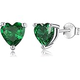 Vito Valentine's Day Earrings Gift, 925 Sterling Silver Birthstone Stud Earrings for Women, Heart Cubic Zirconia Hypoallergenic Ear Studs Jewelry Birthday Gift for Mom Wife Daughter Grandma