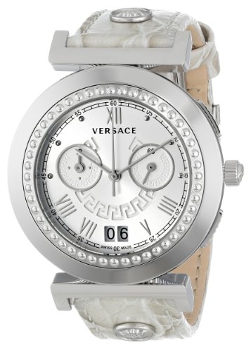 Versace Women's VA9020013 Vanity Chrono Round Stainless Steel Crocodile Design Band Chronograph Watch