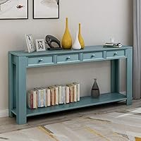 GLCHQ Multifunctional Retro Console Table Four Drawers and Bottom Shelf Sofa Table for Entryway hallways, Living Room (Dark Blue)