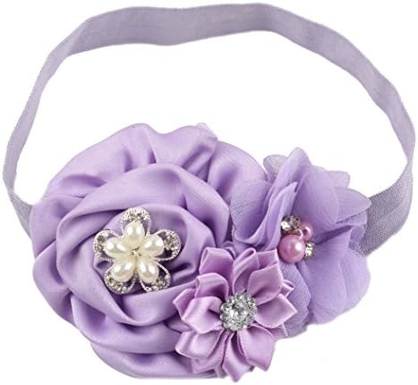 Queengirls Newborn Baby Elastic Headbands Flowers lavender