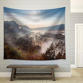 Sunrise in The Forest Near Bromo Volcano, Java Island, Indonesia - Fabric Wall Tapestry Home Decor - 51x60 inches