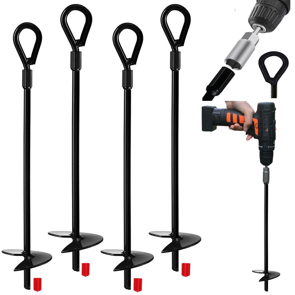 Jayzod Earth Ground Anchor 15 Inch Heavy Duty Earth Anchors Shelters, Canopies,Tents,Swing Sets,Trampoline，4 Pack,Adapter not Included