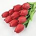 Montout 12PCS/Set PU Stunning Holland Tulip Flower Real Touch Artificial Silk Flowers Arrangement Bouquet Home Room Office Wedding Party Decor (Red)