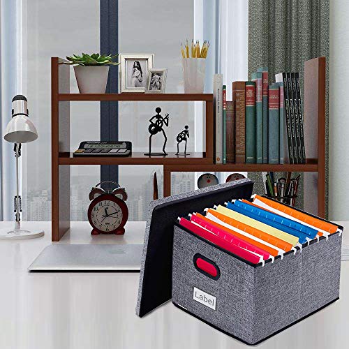 homyfort File Storage Organizer Box - 2 Pack, Collapsible Linen Fabric Decorative Box, Office Filing Holders and Easy File Folder for Closet Shelves Gray