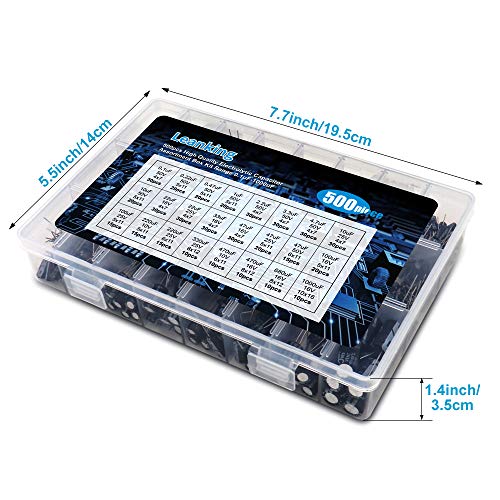 LeanKing Electrolytic Capacitors,500PCS 24 Value Assorted Assortment Kit Set with Clear Plastic Box to Carry Convenient Range 0.1uF-1000uF