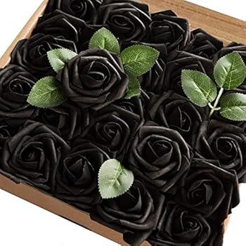 Homcomoda Artificial Flowers Black Rose 30pcs Real Looking Fake Rose with Stem for Wedding Bouquets Arrangements Party Baby Shower Home Decorations （Black）