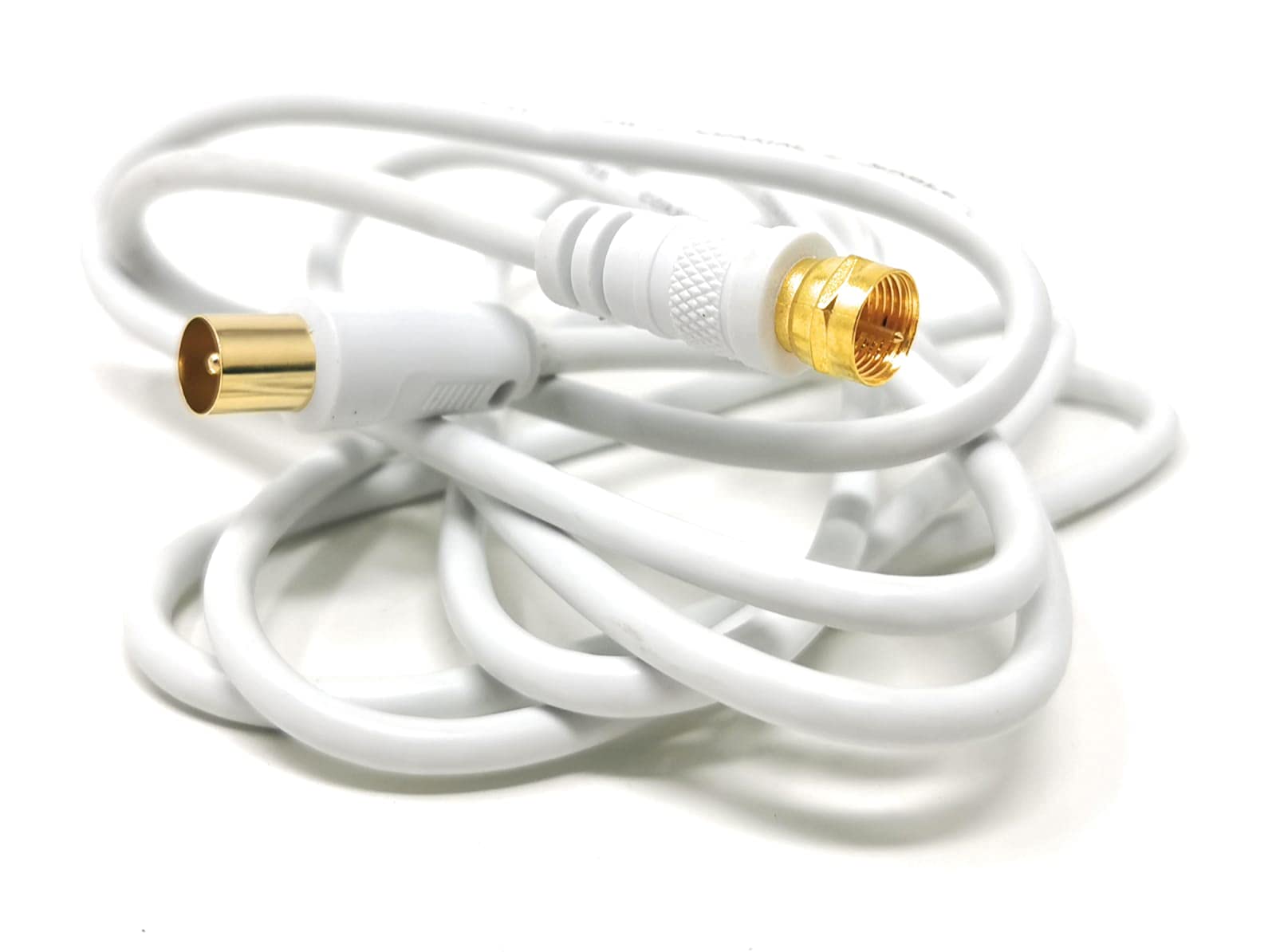Maincore 3m long Coaxial F Type Male to RF TV Aerial Antenna, Satellite, Digital Radio Male Plug Cable White with Gold Connectors 75Ohms, Cord Lead (TV to F Connector Cable) (3, white)