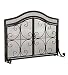 Plow & Hearth Large Crest Fireplace Screen with Doors - Solid Wrought Iron Frame with Metal Mesh - Free Standing Spark Guard - Overall 44 W x 33 H x 13 D - Black Finish primary