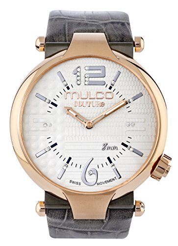 Mulco Couture Slim Quartz Slim Analog Swiss Movement Unisex Watch | Special Texture Design Sundial Display Accents | Leather Watch Band | Water Resistant Stainless Steel Watch (Grey)