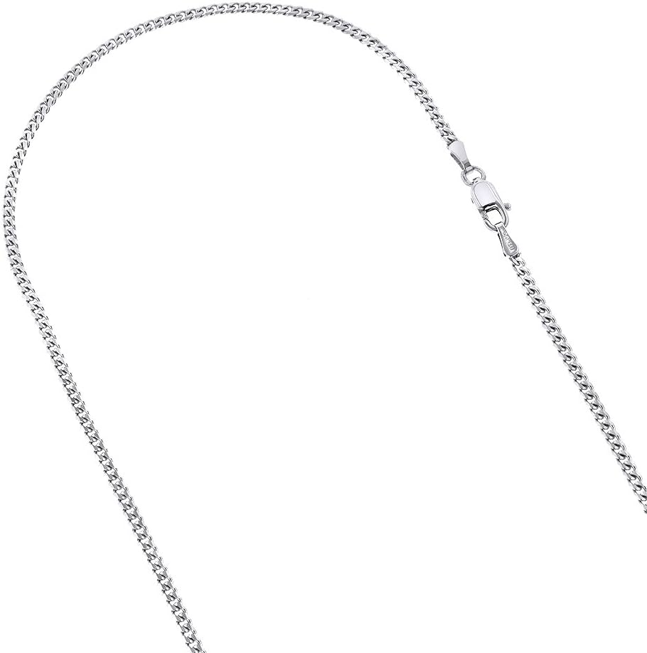 Luxurman 14K Solid White or Yellow Gold 2mm Wide Diamond Cut Curb Link Chain Necklace Lobster Clasp