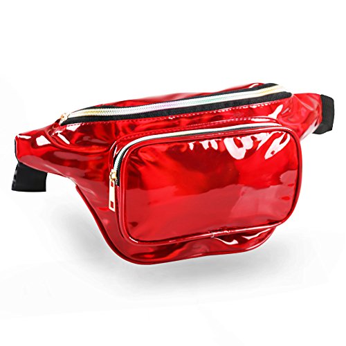MUM'S MEMORY Holographic Fanny Packs for Women â€“ Outdoor Sport Waist Pack for Running, Hiking, Traveling for Men (Red)