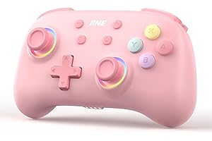 IINE Wireless Controller for Switch/PC/Android/IOS, Cute Gamepad with RGB Lights, Mini Pro Controller with Turbo/Macro/NFC Amiibo/Motion Sensor/Wake-Up/Rumble (Pink)