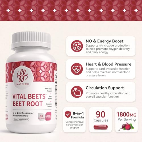 Beet Root Capsules 1800mg Heart & Cardiovascular Support 20:1 Extract | Vital Beets™ 8-in-1 Heart & Circulation Complex 90 Capsules Blood Pressure Wellness Nitric Oxide Support