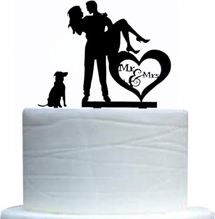Amazon Co Jp ウェディングケーキトッパー 新郎新婦 Mr Mrs ハートケーキトッパー 犬のシルエット付き おもちゃ