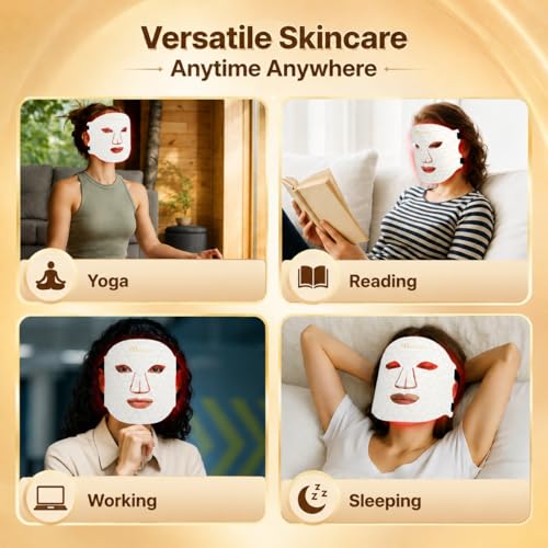 Red Led Spectrum Mask Red Light for Face and Neck Set, 850nm and Red Light 630nm, 460nm 530nm 4 Gears Energy Adjustment, White