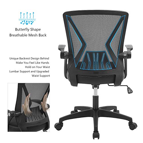 ZLHECTO Ergonomic Office Chair, Mid Back Desk Chairs with Flip Up