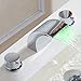 Senlesen Deck Mount Led Light Two Handles 3 Holes Widespread Bathroom Sink Faucet Chrome Finished