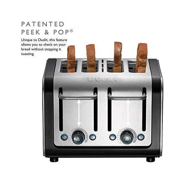 Dualit 46505 Architect 4 Slice Toaster | Brushed Stainless Steel with Black Trim | Extra-Wide Slots – Peek and Pop…