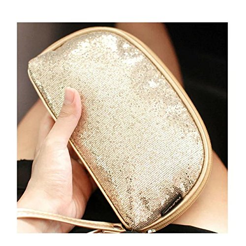 Garrelett Shimmery Sequined Top Zipper Evening Handbag Wallet Cosmetic Case Clutch Coins Purse Card Holder Cellphone Bag Organizer for Women Girls Ladies (Gold) - Thumbnail 3