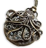 Steampunk Large Octopus Pocket Watch Necklace - Octopus Sea Monster Pocketwatch Pendant (Brass)