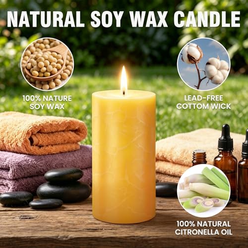 4 Pack Citronella Candles Outdoors, 200 Hours Large Citronella Candles Outdoor Long Burning - Dripless, Smokeless, Soy Wax Scented Candles for Camping, Outside, Garden, Backyard, Balcony