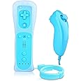 Lyyes Wii Remote Controller with Nunchuck, Silicon Case and Strap for Wii U (Blue)