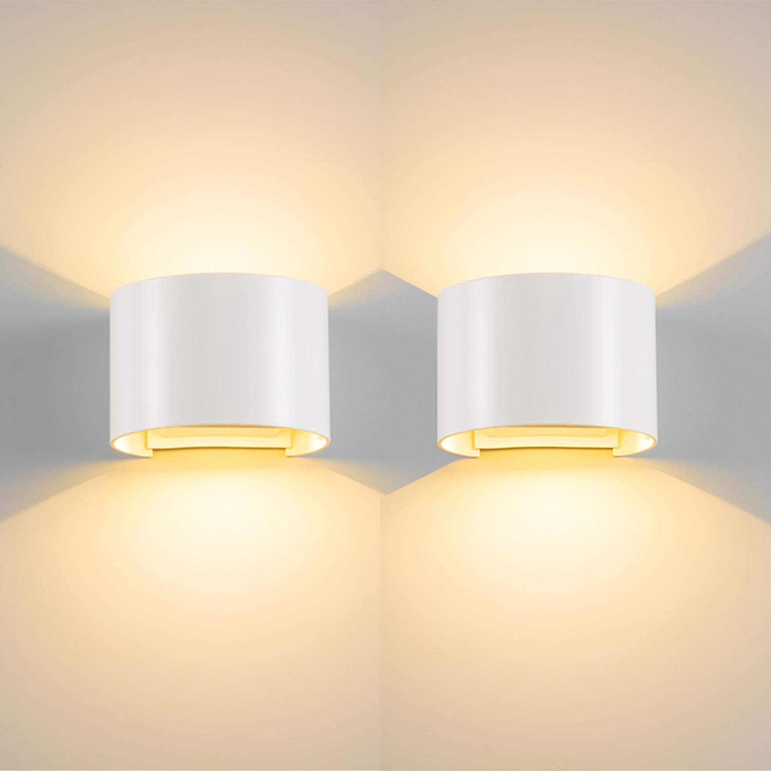 BELLALICHT 12W Wall Lights Indoor Living Room Wall lamp Up Down Adjustable Outdoor Waterproof IP65 Wall Lighting Fixture for Bedroom Hallway stairwells (2pcs White Surface -White Light)