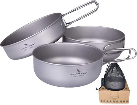 Amazon Zyvoyage チタンクッカーセット アウトドアキャンプパーソナルクッカーセット 登山用鍋 ボウル ポット チタン製 超軽量500ml 550ml 650ml 調理器具 収納袋付 Zyvoyage コッへル クッカーセット