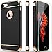 COOLQO Compatible for iPhone 5S/5/SE Case, 3in1 Ultra-Thin Hard Matte Finish Plastic [Tempered Glass Screen Protector] Shockproof Electroplate Cover Skin - Black