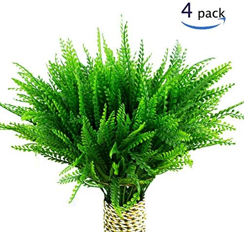 YGSAT 4 PCS Artificial Plastic Plant Eucalyptus Grass Branches Artificial Plants Potted Greenery Fake Plastic Shrubs Leaves Floral Arrangement Bouquet Filler Wedding Decorations-Green Small Leaves